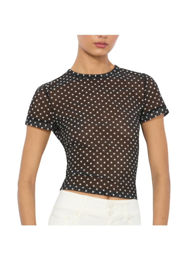 Alice + Olivia Tess Tee Polka Dot Mesh Top Black White Semi Sheer Size S Y2k